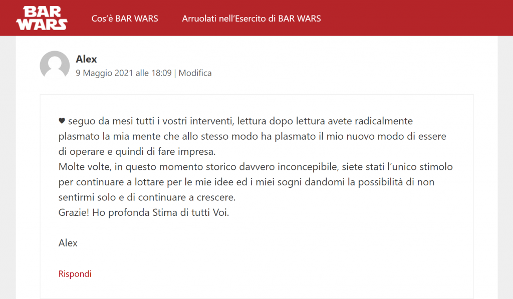 Alex Tolomeo su BAR WARS